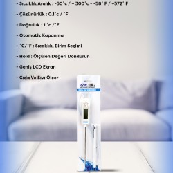 Vzn Dijital Gıda ve Sıvı Termometresi TP-400