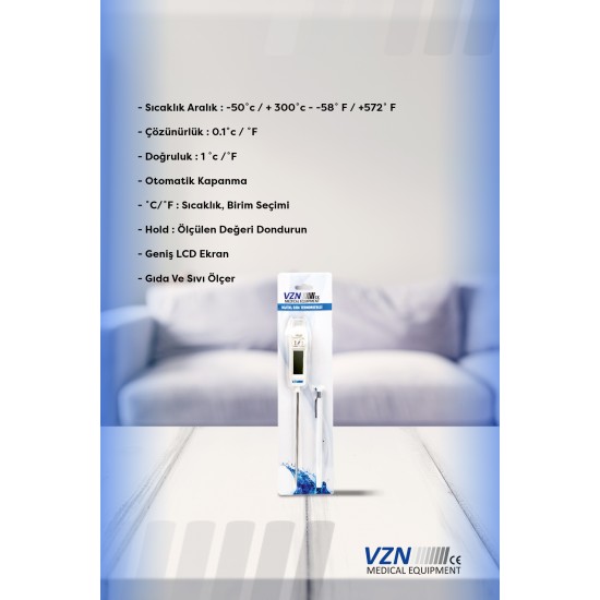 Vzn Dijital Gıda ve Sıvı Termometresi TP-400